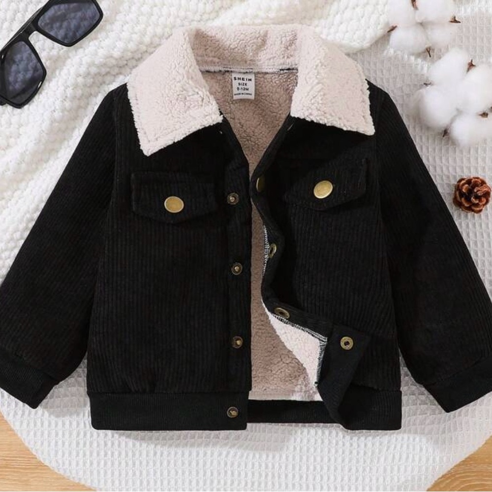 Kids Black Corduroy Jacket with Sherpa Lining